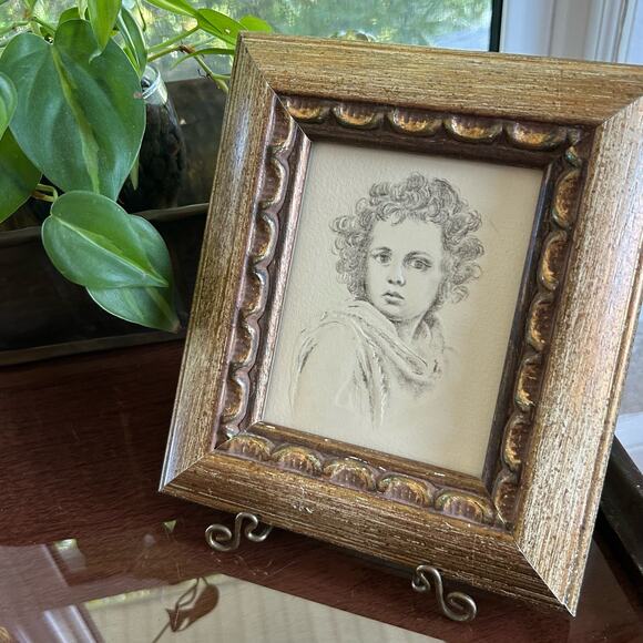 Vintage The Divine Shepherd by Bartolomé Esteban Murillo Framed Pencil Drawing - Picture 13 of 14